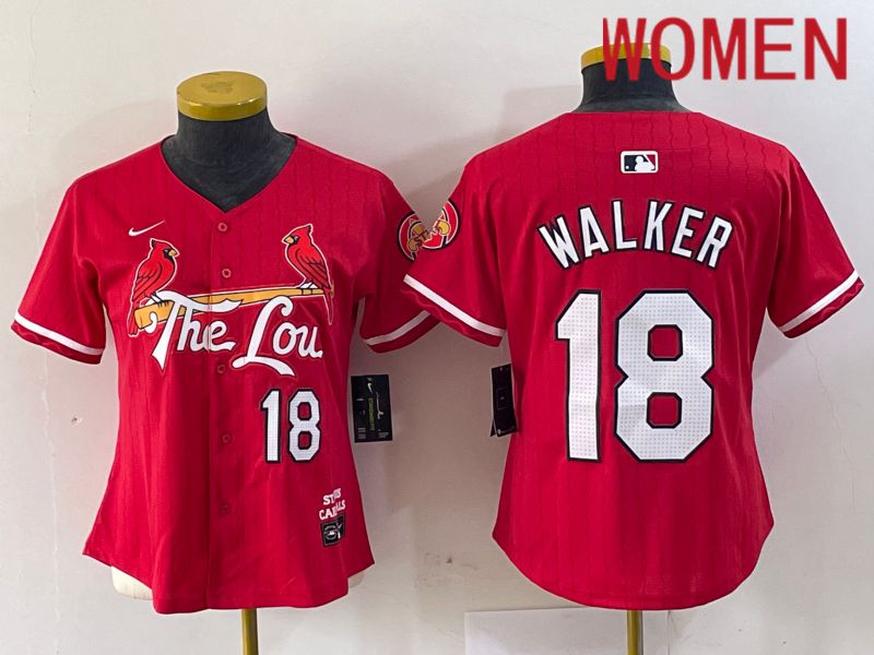 Women St.Louis Cardinals 18 Walker Red City Edition 2024 Nike MLB Jersey style 1